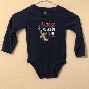 Carter’s Onesie Christmas Navy Long Sleeve Moose Holiday Baby NWOT